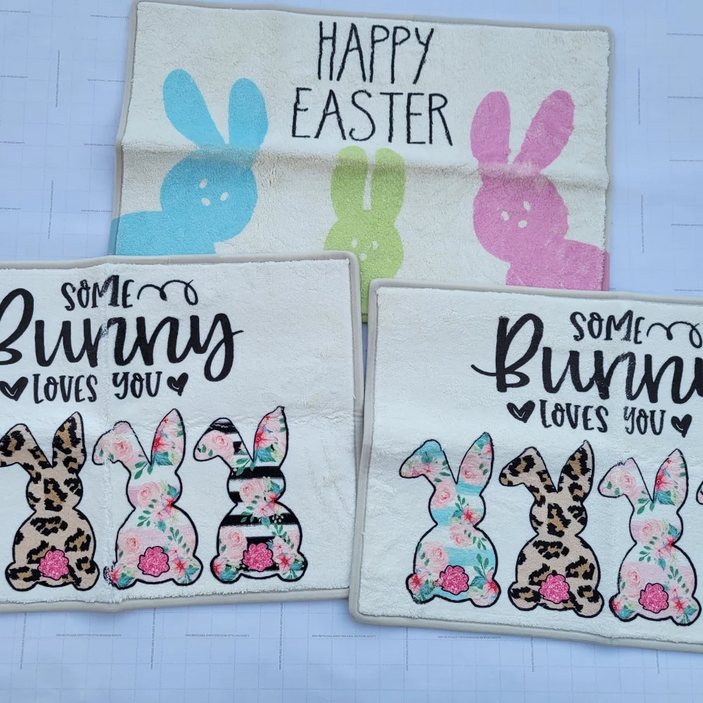 3 New Happy Easter Bunny Mats. Funny looking mat for your kids room deco